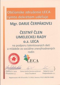 Čestné členstvo- umelecký pedagóg Darja Čerpáková