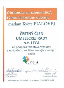Čestné členstvo v umeleckej rade o.z. LECA - herečka Květa Fialová