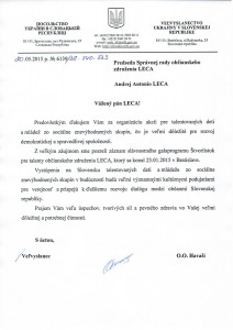 Letter from Ambassador of the Ukraina  H.E. Oleh Havaši
