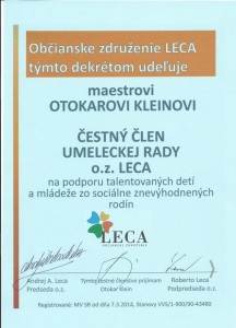 Čestné členstvo v umeleckej rade o.z. LECA - maestro Otokar Klein